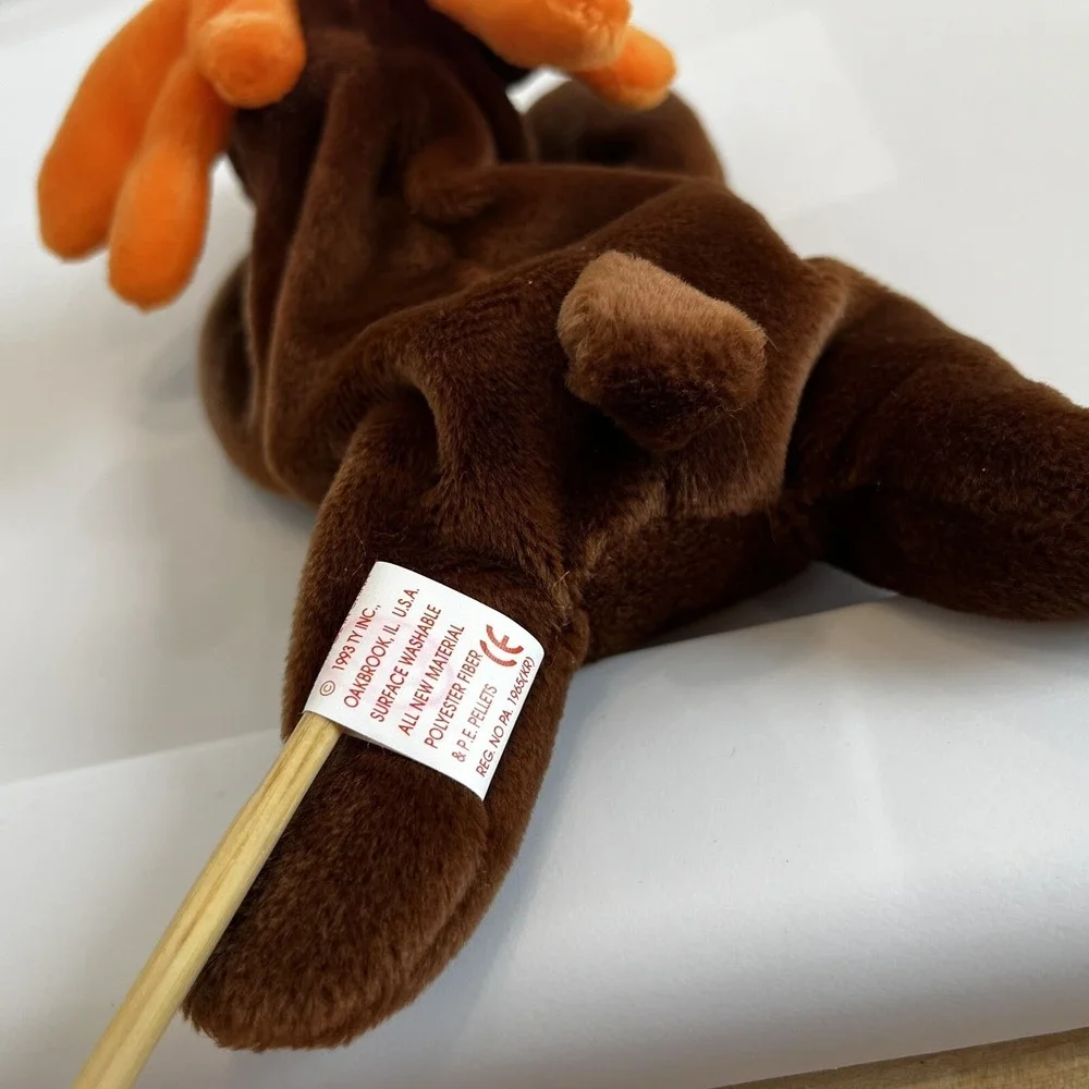 Lot 2 Vntg TY Beanie Babies Curly The Bear 1996 Chocolate Moose 1993 Plush Toys‎